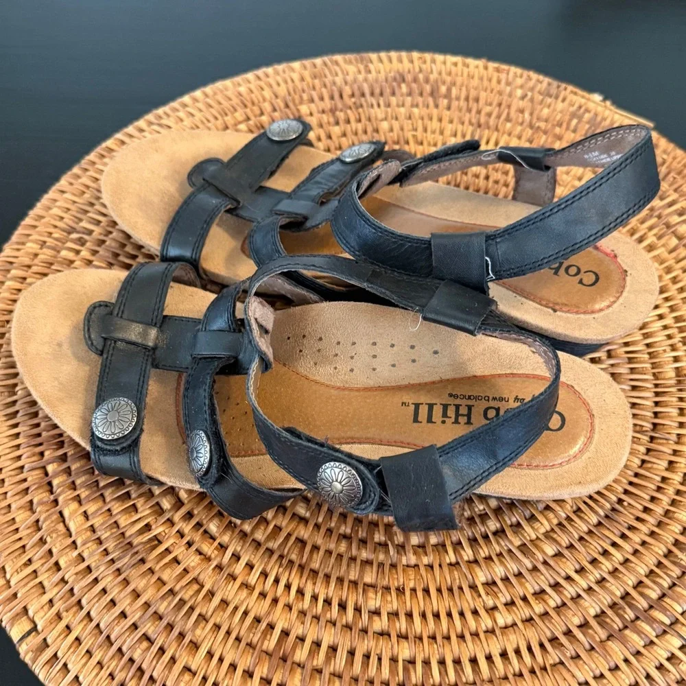 Cobb Hill New Balance Womens‎ Black Leather Wedge Sandals Medallion CCK13BK 8.5M